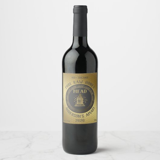 金ゴールド高級ミードビーハイブハニカムハニーワイン ワインラベル (正面)