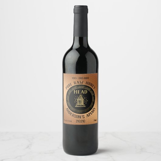 金ゴールド高級ミードビーハイブハニカムハニーワイン ワインラベル (正面)