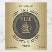 金ゴールド高級ミードビーハイブハニカムハニーワイン ワインラベル (シングルラベル)