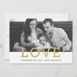 金ゴールド魅力的な愛|モダンな写真の誕生の発表 案内状