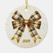 金ゴールド魅力的格子弓アクセント セラミックオーナメント (正面)