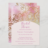 金ゴールド魅力的植物性ブライダルシャワー招待 招待状 (正面/裏面)