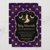 金ゴールド魔女とカボチャストライプの誕生日21日 招待状 (正面/裏面)