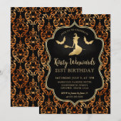 金ゴールド魔女とスパイダースダマスク21歳の誕生日 招待状 (正面/裏面)