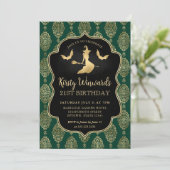 金ゴールド魔女とダマスクパターン21歳の誕生日 招待状 (スタンド正面)