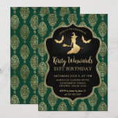 金ゴールド魔女とダマスクパターン21歳の誕生日 招待状 (正面/裏面)