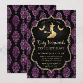 金ゴールド魔女とハロウィーンダマスク21歳の誕生日 招待状 (正面/裏面)