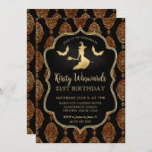 金ゴールド魔女とハロウィーンダマスク21歳の誕生日 招待状 (正面/裏面)