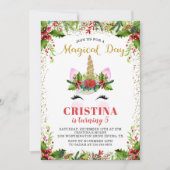 金ゴールド魔法のクリスマスユニコーン誕生日写真 招待状 (正面)