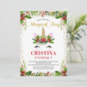 金ゴールド魔法のクリスマスユニコーン誕生日写真 招待状 (スタンド正面)