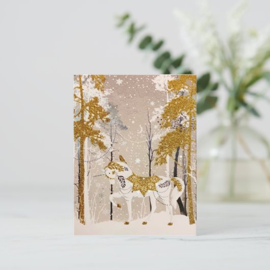 金ゴールド魔法の雪の森ユニコーン自然 シーズンポストカード (スタンド正面)