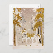 金ゴールド魔法の雪の森ユニコーン自然 シーズンポストカード (正面/裏面)