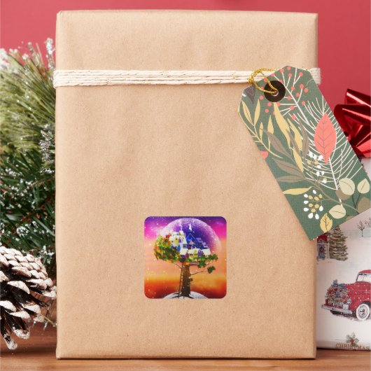 金ゴールド魔法プラネットクリスマスツリー スクエアシール (クリスマス)