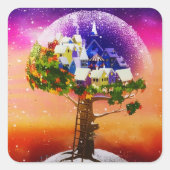 金ゴールド魔法プラネットクリスマスツリー スクエアシール (正面)