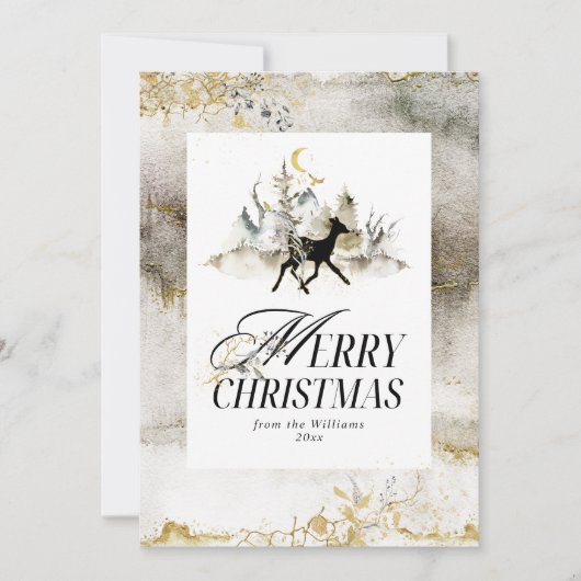 金ゴールド魔法森フローラ写真クリスマス シーズンカード (正面)