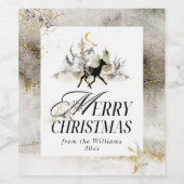 金ゴールド魔法森フローラ写真クリスマス ワインラベル (シングルラベル)