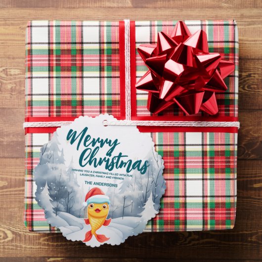 金ゴールド魚おもしろいメリークリスマスツリー雪ホリデーパーティー オーナメントカード (インサイチュ (ギフト))