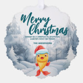 金ゴールド魚おもしろいメリークリスマスツリー雪ホリデーパーティー オーナメントカード (正面)