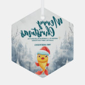 金ゴールド魚おもしろいメリークリスマスツリー雪ホリデーパーティー ガラスオーナメント (裏面)