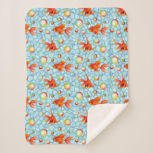 金ゴールド魚と石鹸の泡 シェルパブランケット (正面)