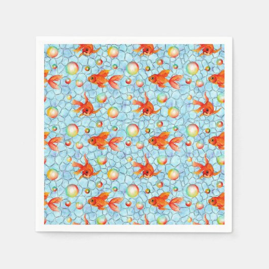 金ゴールド魚と石鹸の泡 スタンダードカクテルナプキン (正面)