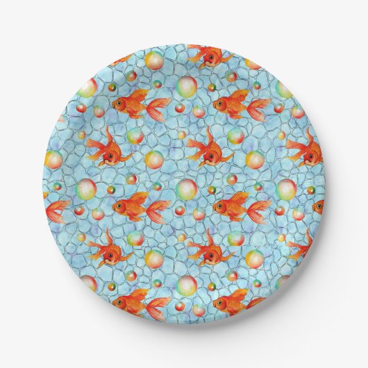 金ゴールド魚と石鹸の泡 ペーパープレート (正面)