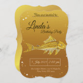 金ゴールド魚パーティー誕生日招待状 (正面/裏面)