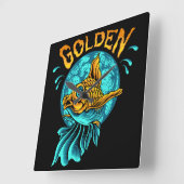 金ゴールド魚 スクエア壁時計 (傾斜)