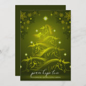 金ゴールド鮮やかグリーン抽象芸術クリスマスウマ シーズンカード (正面/裏面)