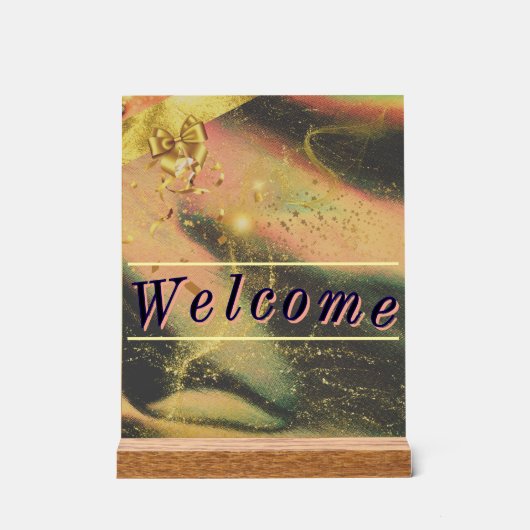 金ゴールド鮮やかパーティーウェルカムサイン アクリルサイン (正面)