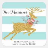 金ゴールド鹿とストライプ住所 シール (正面)