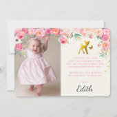 金ゴールド鹿とフローラ写真サンキューカード サンキューカード (正面)