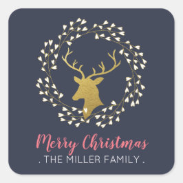 金ゴールド鹿とリース |クリスマス・ホリデー・シール スクエアシール