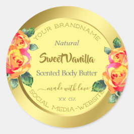 金ゴールド黄エレガントフローラバラ春円 ラウンドシール