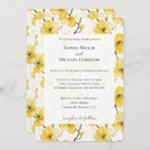 金ゴールド黄結婚花 招待状 (正面/裏面)
