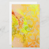 金ゴールド黄色のオレンジ色の抽象芸術波、フローラ旋回 便箋 (正面/裏面)