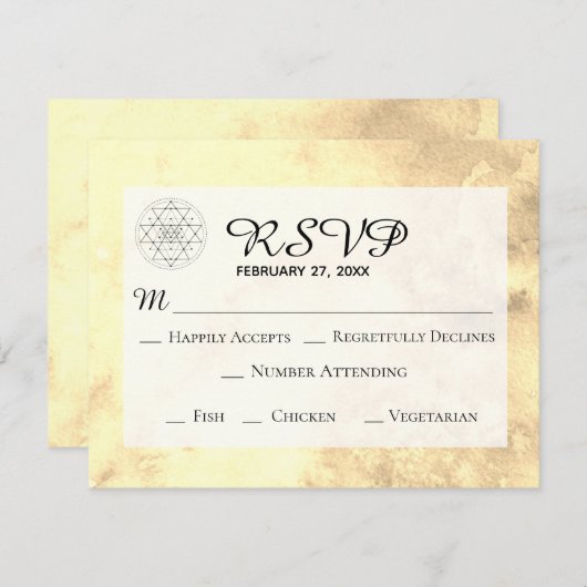 *~*金ゴールド黄色の神聖なジオメトリの水の色結婚。 出欠カード (正面/裏面)