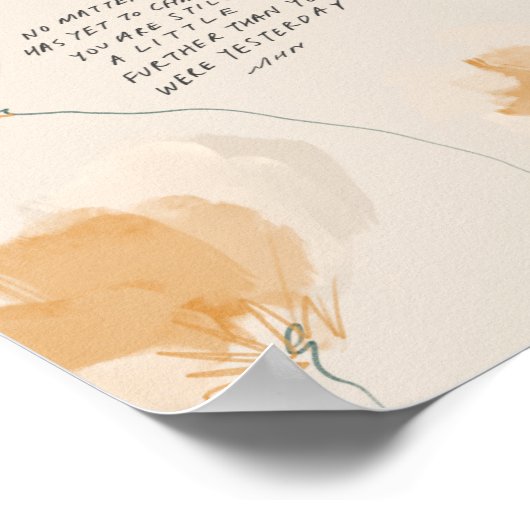 金ゴールド黄色フローラと感動的引用文 ポスター (角)