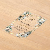 金ゴールド黄色花模様リボン澄ん誕生日 アクリル招待状 (レイダウン)