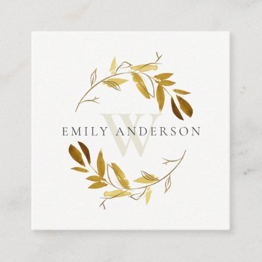 金ゴールド黄葉イニシャルリースプロフェッショナル スクエア名刺 (正面)
