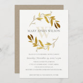 金ゴールド黄葉リースブライダルシャワーカード サンキューカード (正面/裏面)