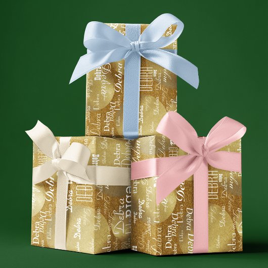 金ゴールド黄金グリッターパーソナライズされた名パターン ラッピングペーパー