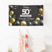 金ゴールド黒いモダン風船あらゆる年齢の誕生日 横断幕 (インサイチュ)