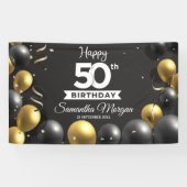 金ゴールド黒いモダン風船あらゆる年齢の誕生日 横断幕 (横)