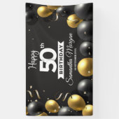 金ゴールド黒いモダン風船あらゆる年齢の誕生日 横断幕 (縦)