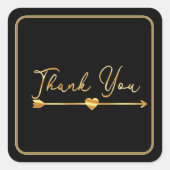 金ゴールド黒い背景に矢印を付けてありがとう スクエアシール (正面)