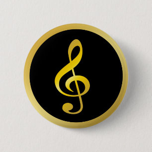 金ゴールド黒い音楽記号のクレフ、音符記号のノート 缶バッジ
