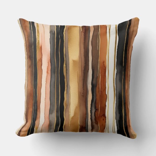 金ゴールド黒と錆の抽象芸術 ストライプ クッション (正面)