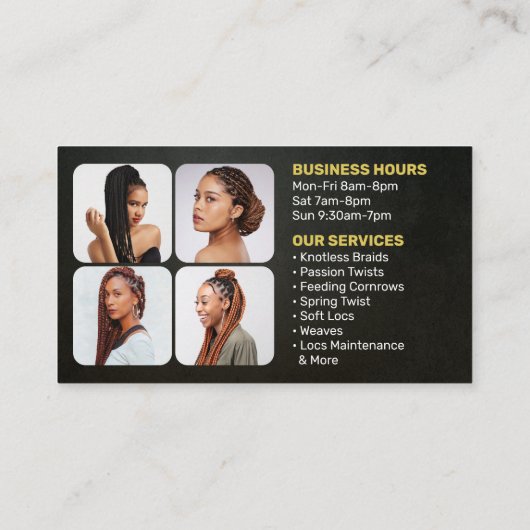 金ゴールド黒アフリカ編組サロンヘアブレイダー 名刺 (裏面)