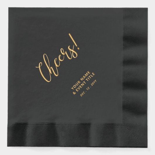 金ゴールド黒エレガントクラシックパーソナライズされたパーティー 箔ナプキン (正面)